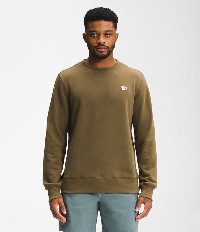 The North Face Sweatshirt Heritage Patch Crew Olive - Mens - Thailand XRVHD-8214